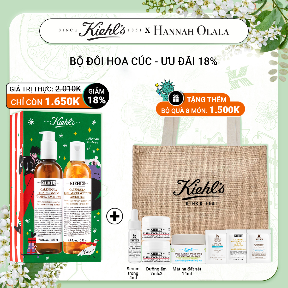 [Hannah] BỘ ĐÔI HOA CÚC gồm Sữa Rửa Mặt Hoa Cúc 230ml và Toner Hoa Cúc