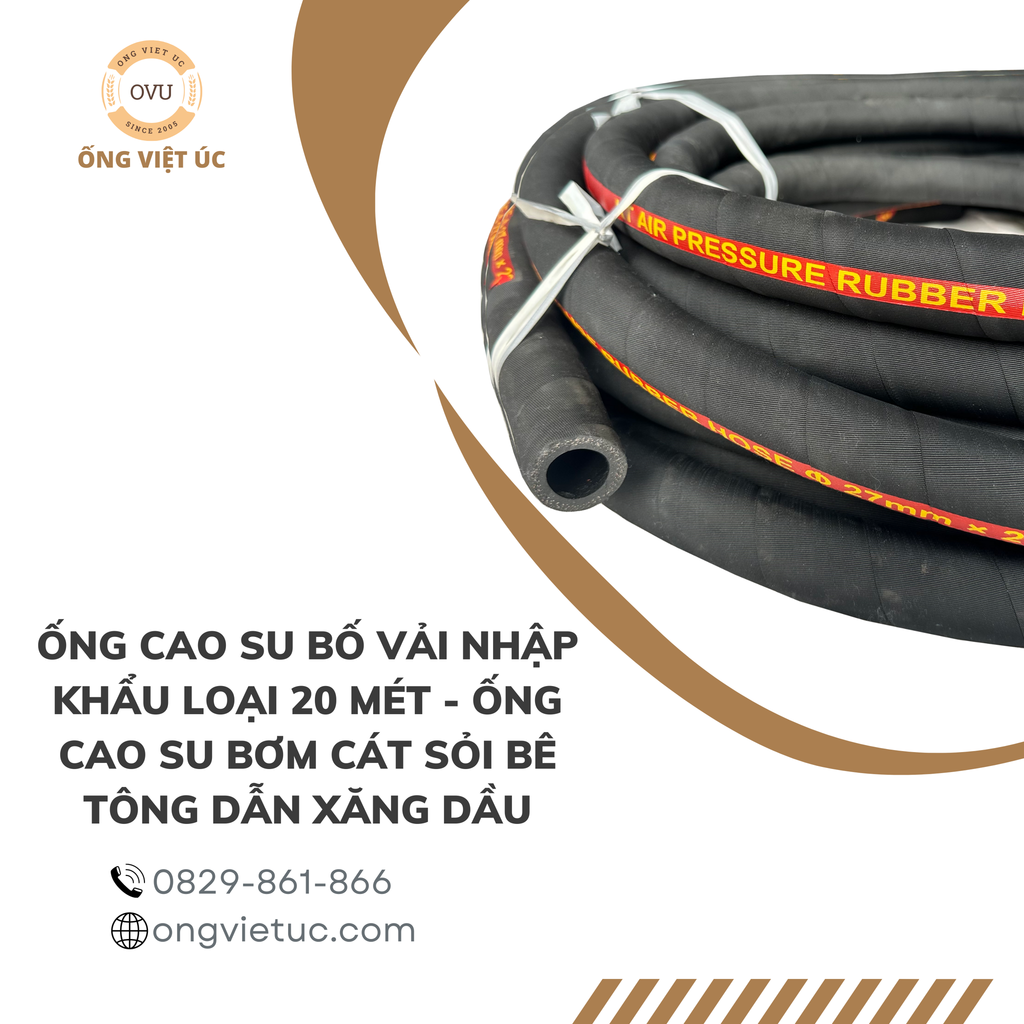 Ống cao su bố vải nhập khẩu loại 20 mét - Ống cao su bơm cát sỏi bê tông dẫn xăng dầu