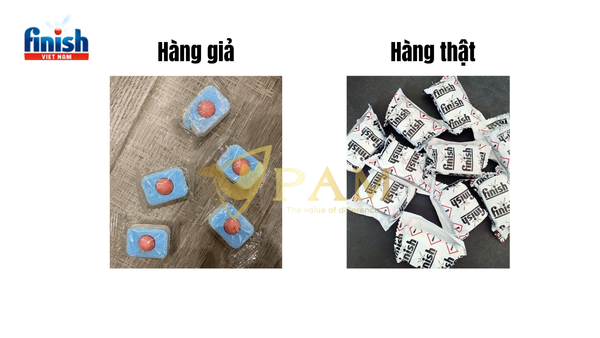 Bao bì viên rửa bát Finish chính hãng và giả