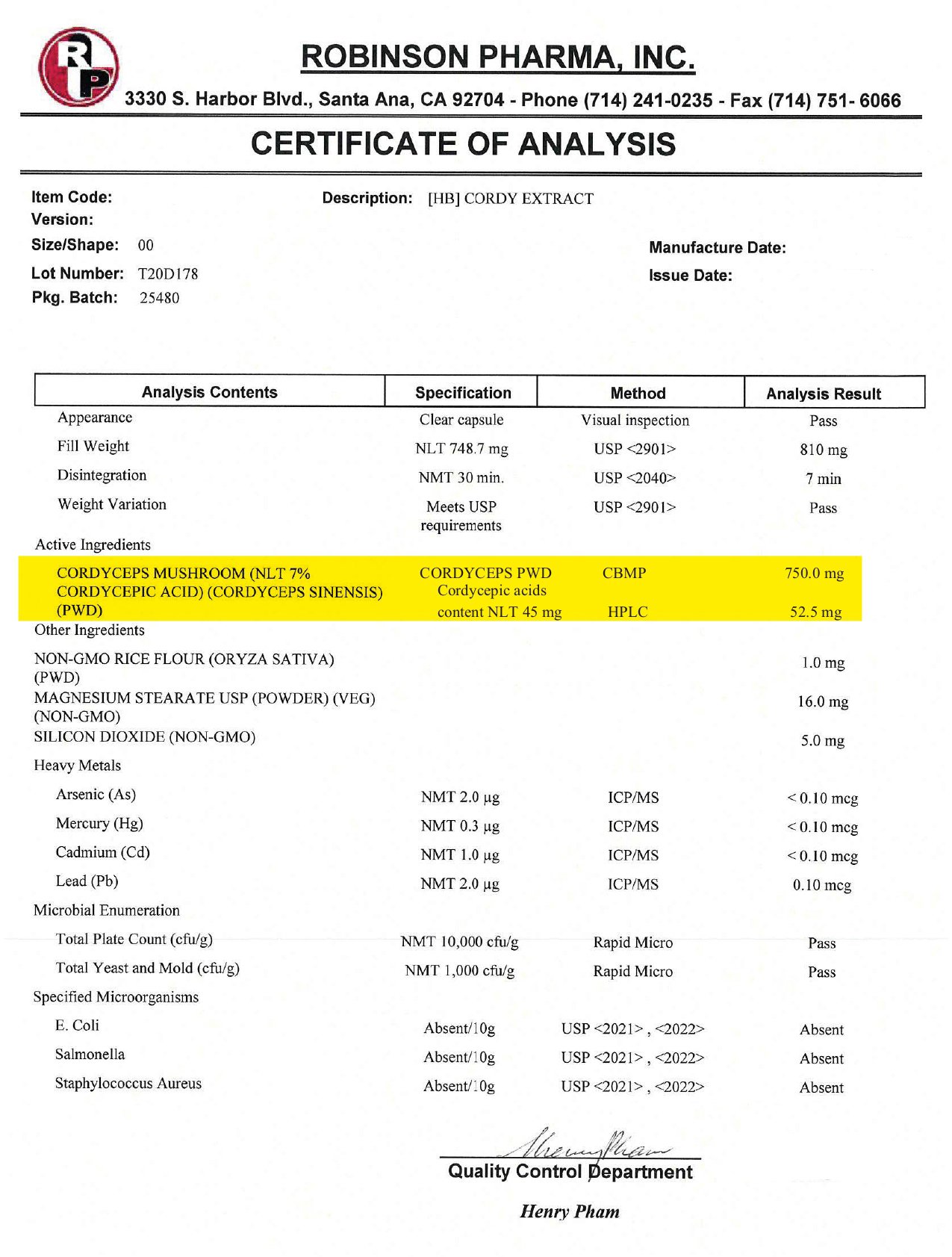 COA HB Cordy Extract