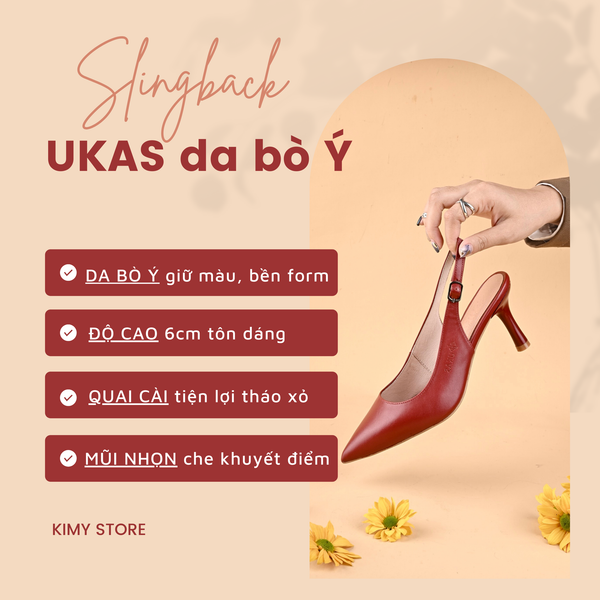 Sandal Slingback Cao Gót UKAS Da Bò Ý Hàng VNXK