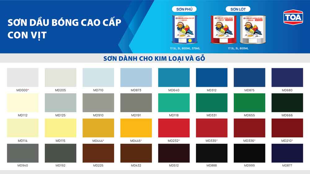 Bảng màu sơn TOA bóng con vịt