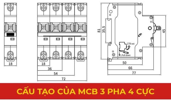 Cấu tạo MCB 3 pha 4 cực