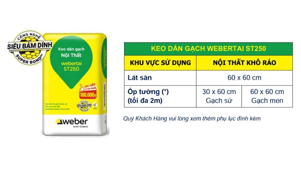 Định mức keo dán gạch Webertai