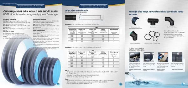 Thông số ống HDPE gân xoắn 2 lớp