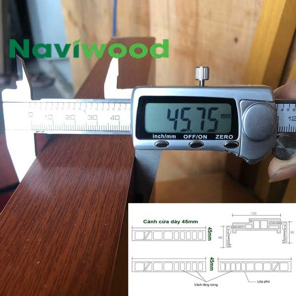 Cánh cửa phòng ngủ gỗ nhựa composite Naviwood dày 45mm