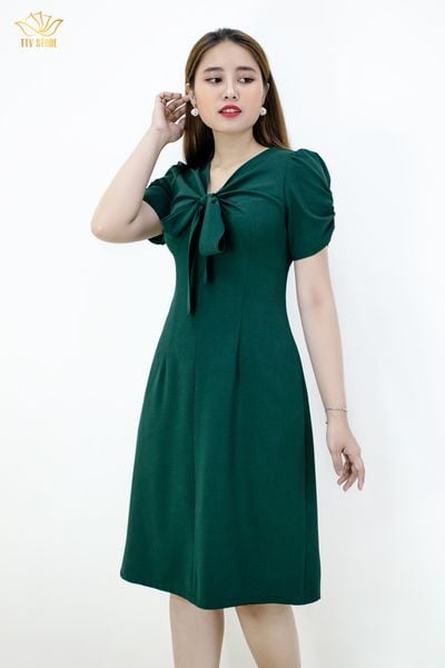 Đầm voan mỏng tay lỡ xanh lá in họa tiết - Bán sỉ thời trang mỹ phẩm