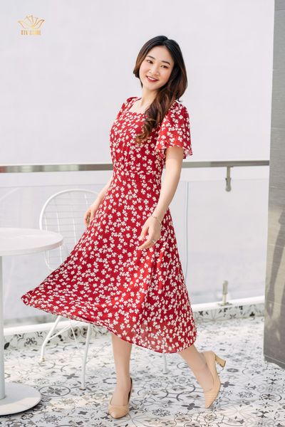 Đầm lụa đỏ phối lưới DK-0646 – Evamoda - Thời trang đẳng cấp