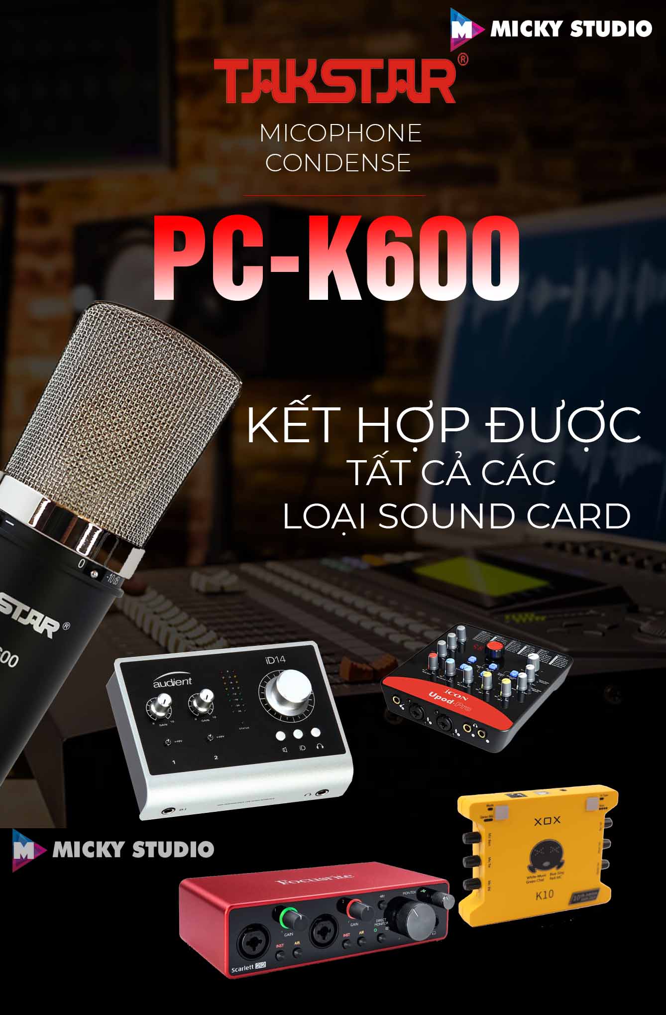 soundcard audient id14 mic pc-k600