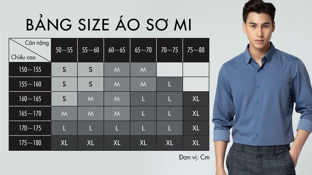 size &aacute;o sơ mi