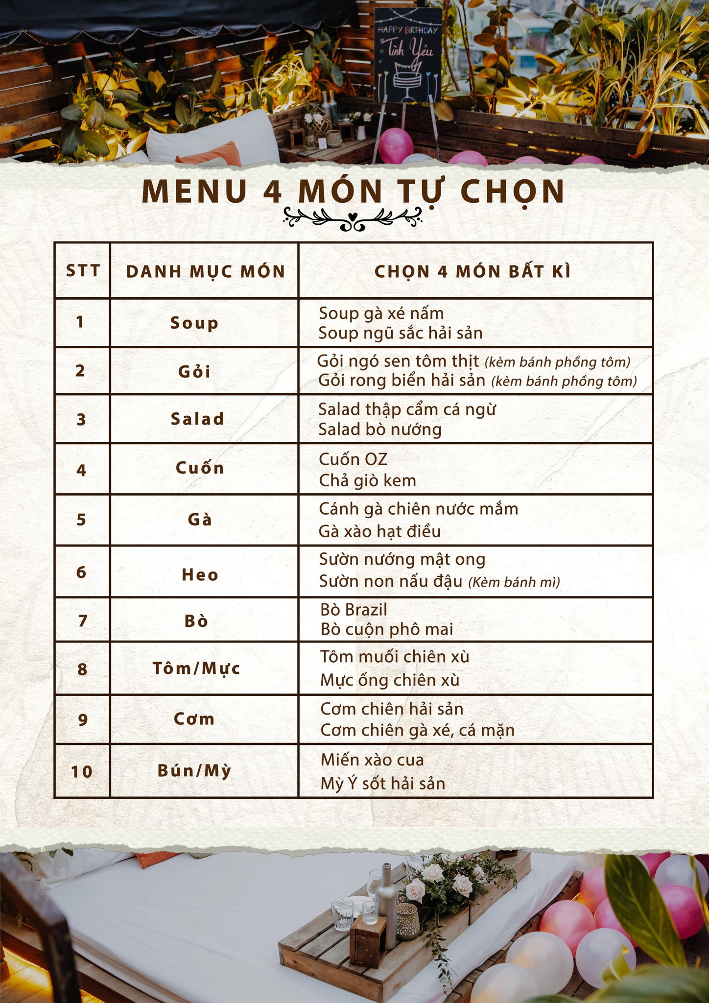 BÁO GIÁ TIỆC COUPLE