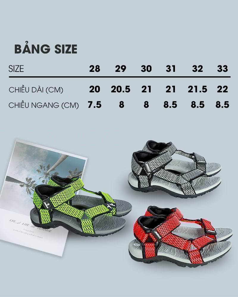bảng size giày sandal sd001