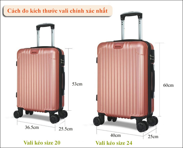 Kích thước các cạnh của vali nhựa size 24 inch