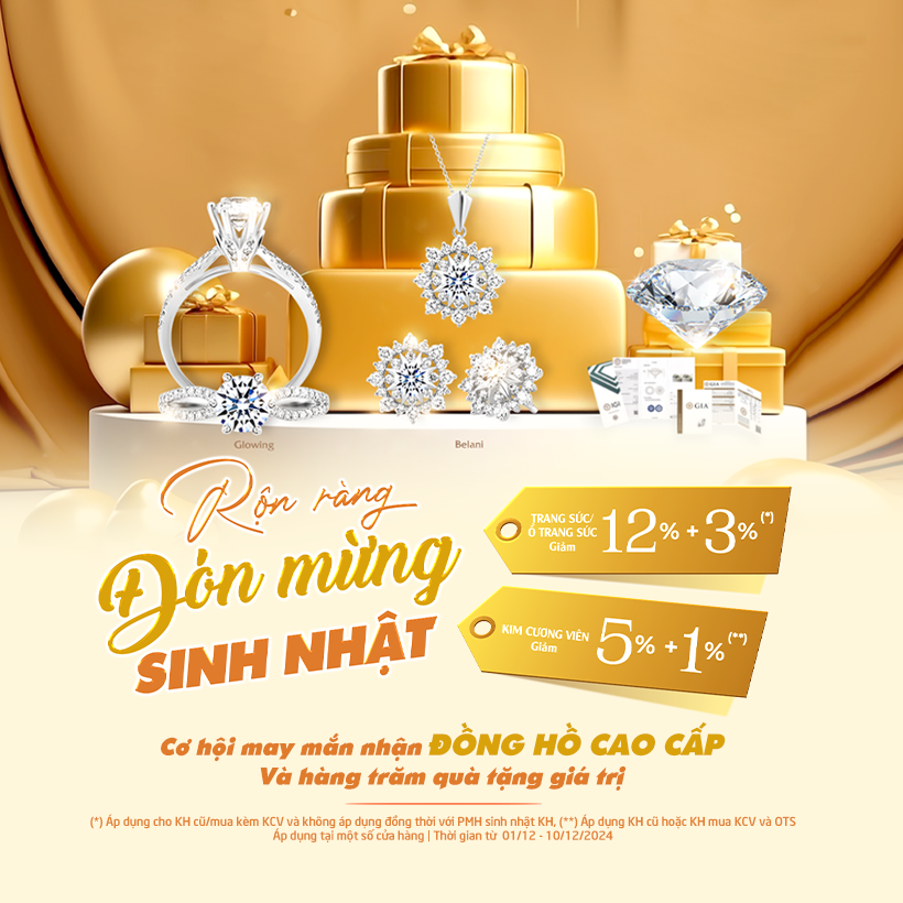 Mừng sinh nhật 16 cửa hàng Thế Giới Kim Cương tháng 12/2024