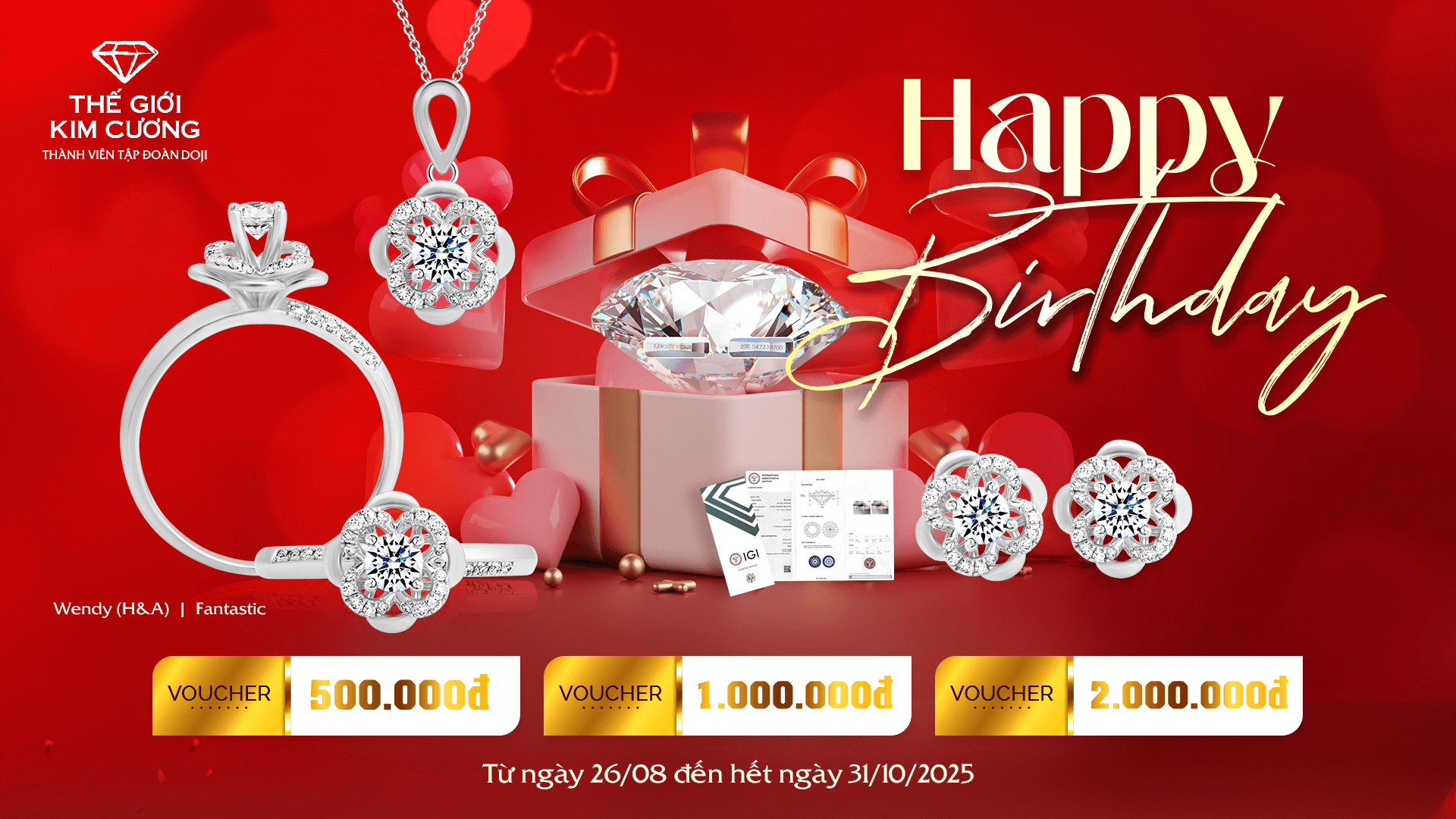 Thế Giới Kim Cương tặng hàng ngàn voucher mừng sinh nhật Khách hàng T08.2025