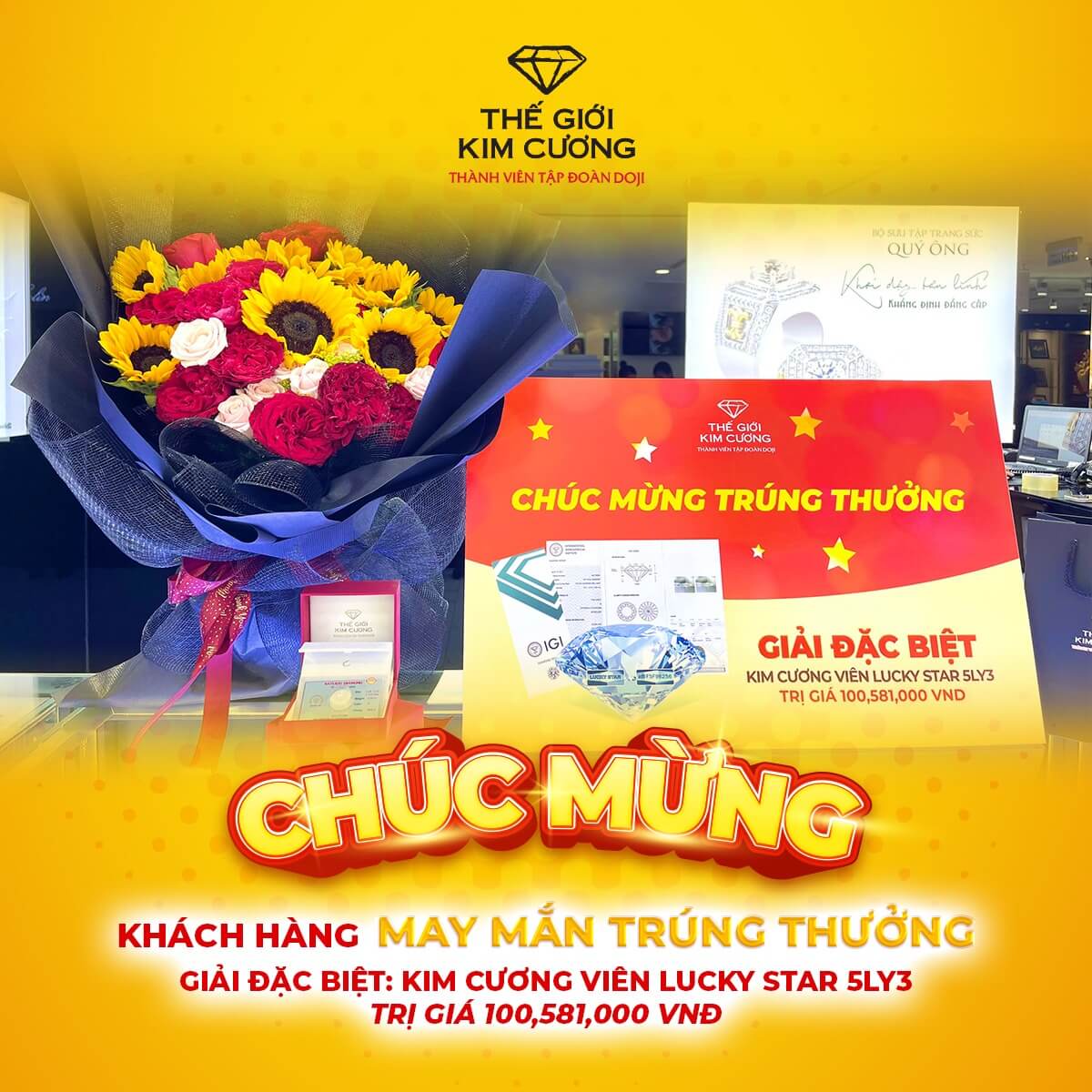 Thế Giới Kim Cương trao giải thưởng cho những khách hàng may mắn