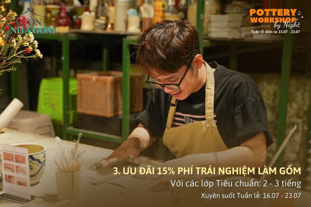 WORKSHOP LÀM GỐM VỀ ĐÊM, Thưởng thức KHOAI LANG NƯỚNG, Tặng VOUCHER MUA GỐM ĐÊM, cùng ƯU ĐÃI ĐĂNG KÝ lên đến 25%