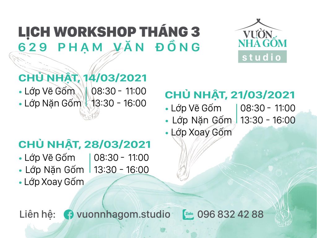 Lịch Workshop | Tháng 3, cuối tuần cùng trải nghiệm làm gốm thủ công tại cửa hàng Phạm Văn Đồng