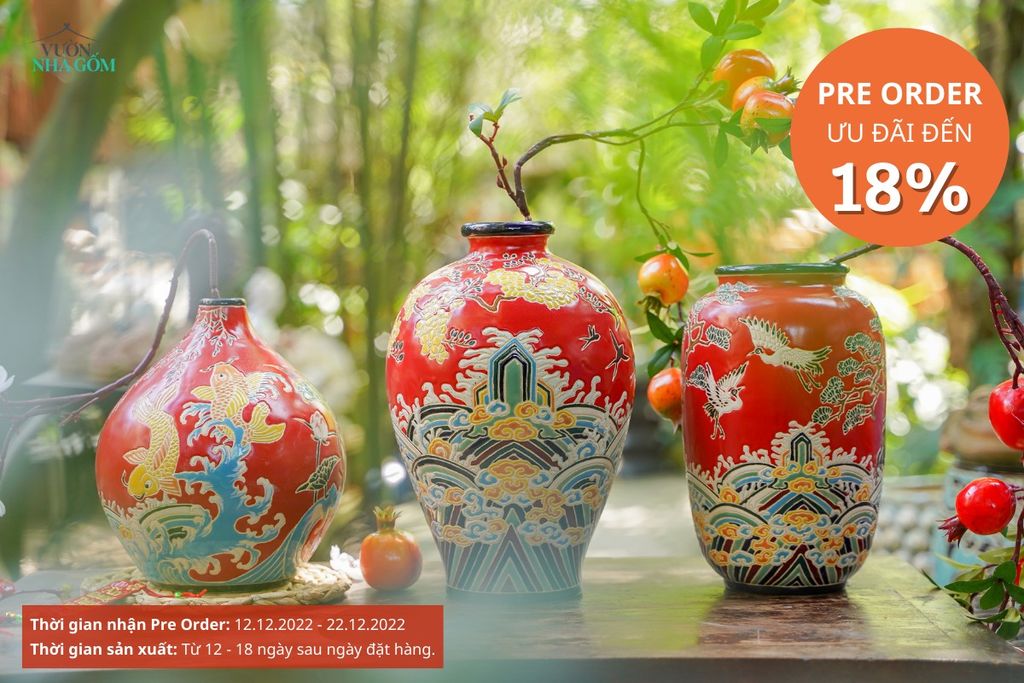 PRE ORDER - TẾT QUÝ MÃO 2023: BỘ 3 BÌNH CỔ PHỤC VIỆT PHIÊN BẢN MỚI.