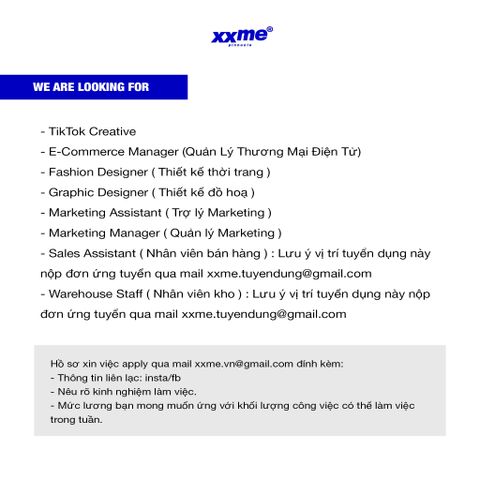 XXME TUYỂN DỤNG NHÂN SỰ