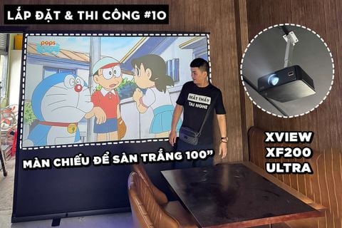 LẮP ĐẶT VÀ THI CÔNG XVIEW XF200 ULTRA VÀ MÀN SÀN TRẮNG 100 INCH CHO QUÁN CAFE