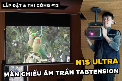 LẮP ĐẶT VÀ THI CÔNG JMGO N1S ULTRA 4K VÀ MÀN CHIẾU ĐIỆN ÂM TRẦN TABTENSION