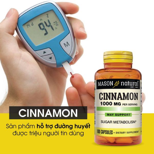 Hỗ trợ chuyển hóa đường Cinnamon 1000mg Mason