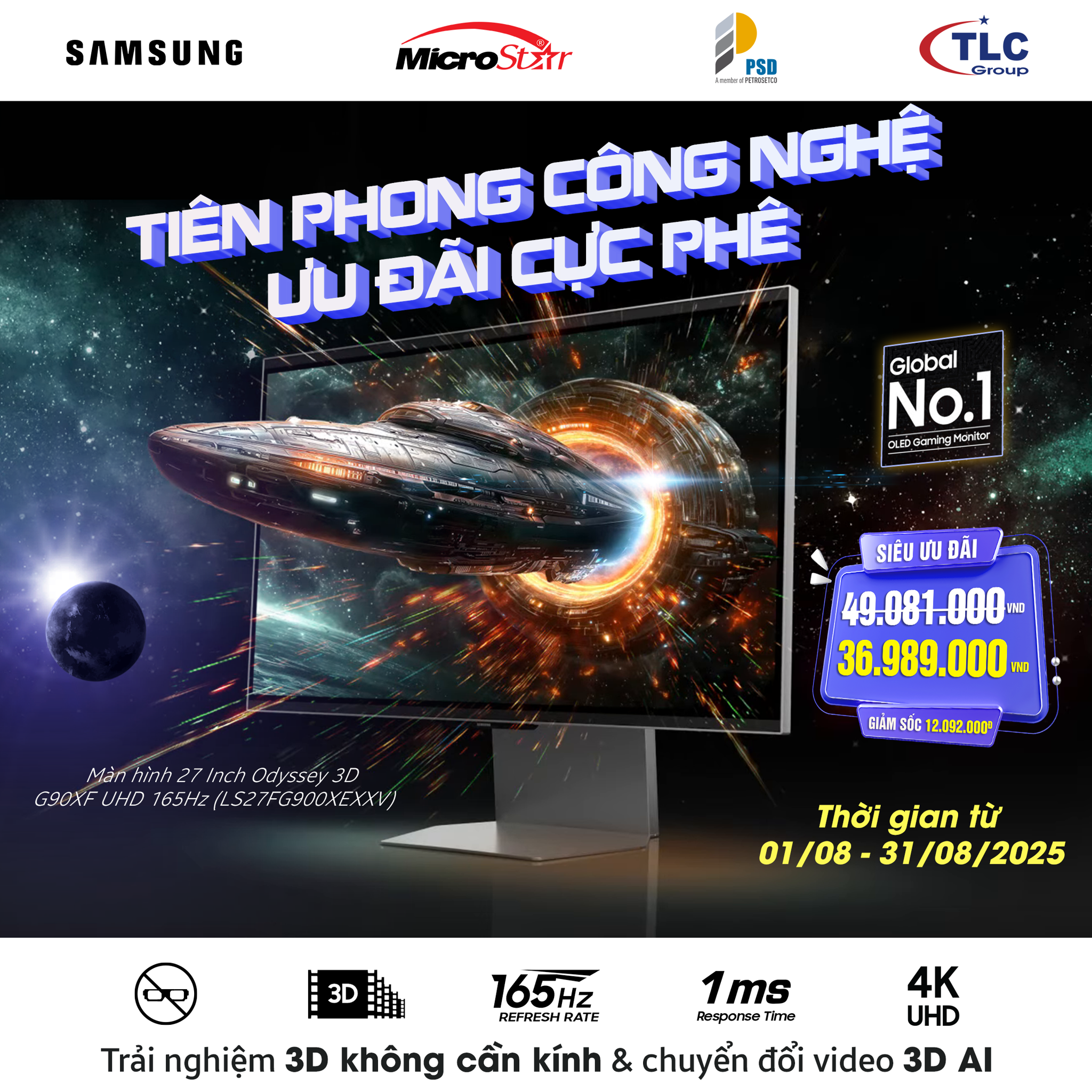 Màn hình 27 Inch Odyssey 3D G90XF UHD 165Hz (LS27FG900XEXXV)