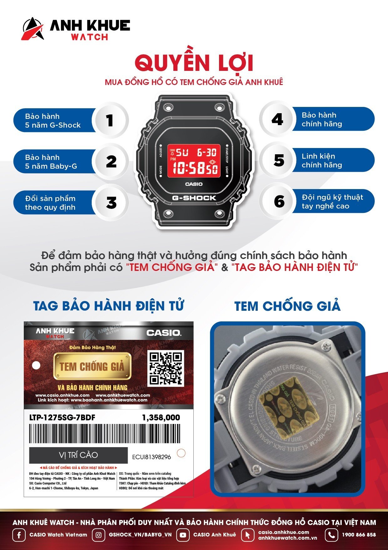 Tem chống giả - dấu hiệu nhận biết đồng hồ Casio chính hãng