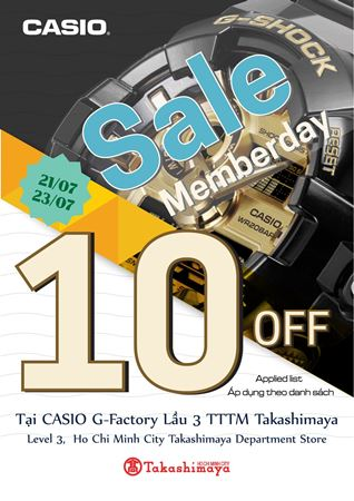 Ngày hội thành viên – Giảm 10% tất cả đồng hồ CASIO tại Takashimaya