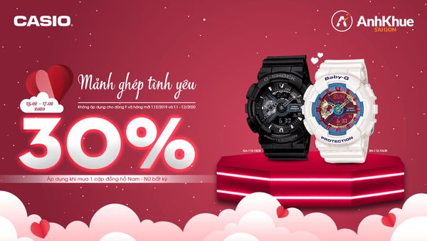 Valentine ngọt ngào cùng AKSG: Giảm 30% đồng hồ Casio
