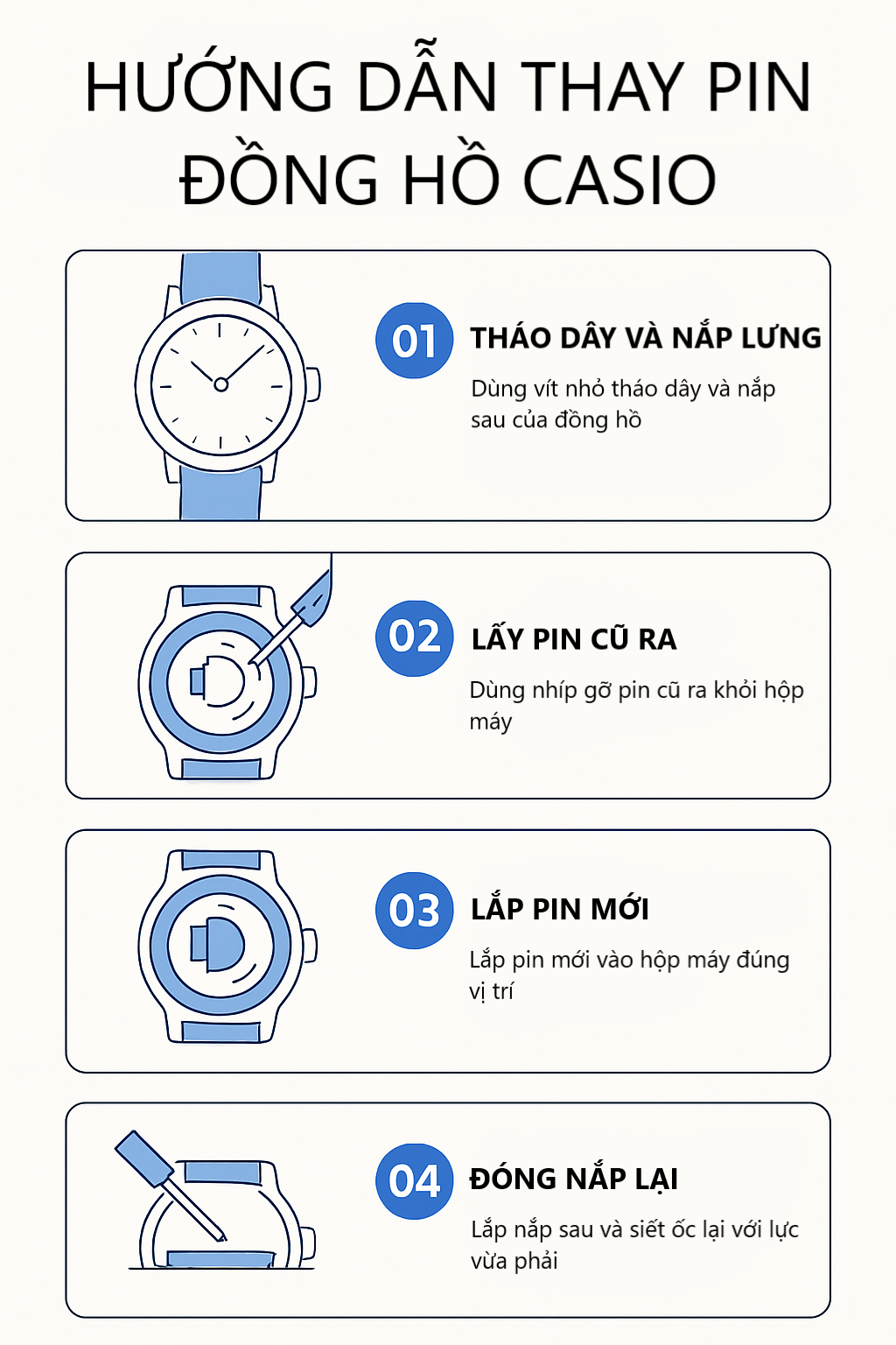 4 bước thay pin đồng hồ Casio tại nhà