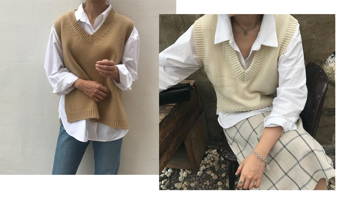 Áo sơ mi nữ trắng mix áo len gilet