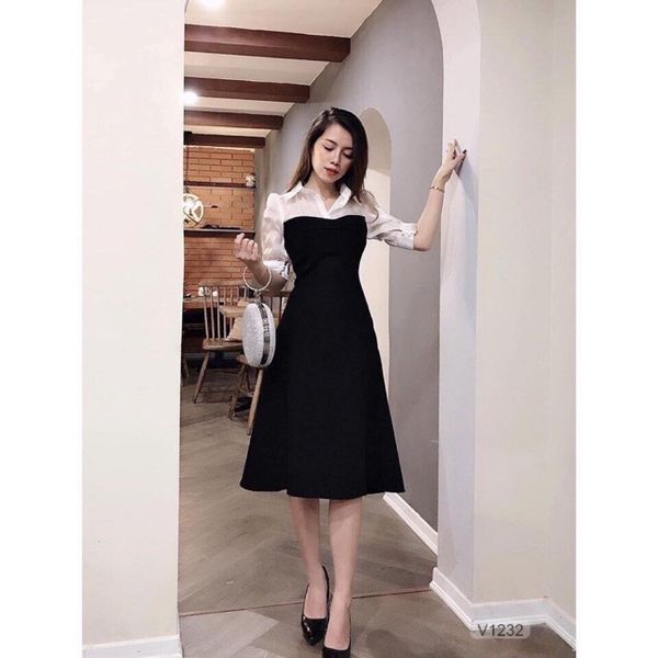 Váy đen Pha Tay trắng tay bo chun nơ   Kho Buôn Quần Áo  فيسبوك