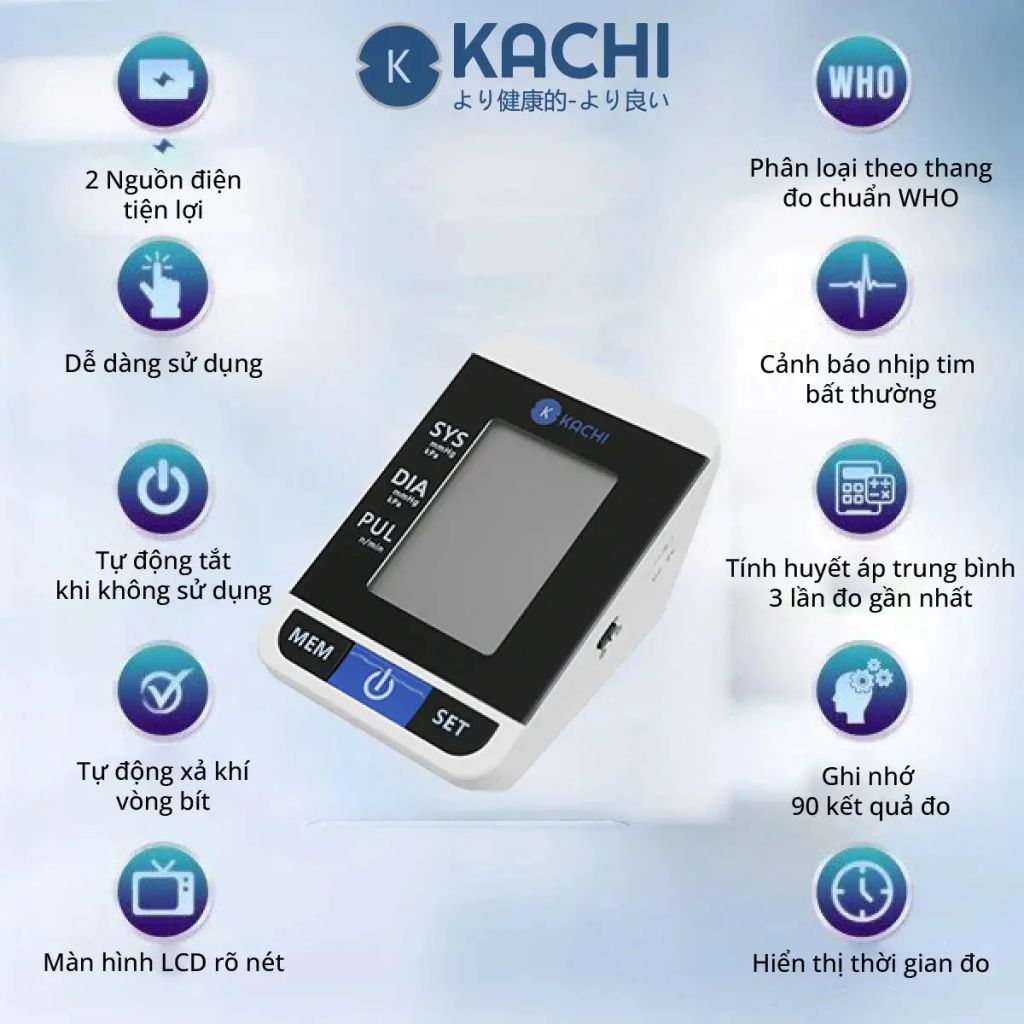 Máy đo huyết áp bắp tay Kachi với giọng nói tiếng Việt - Hỗ trợ người cao tuổi hiệu quả 2025