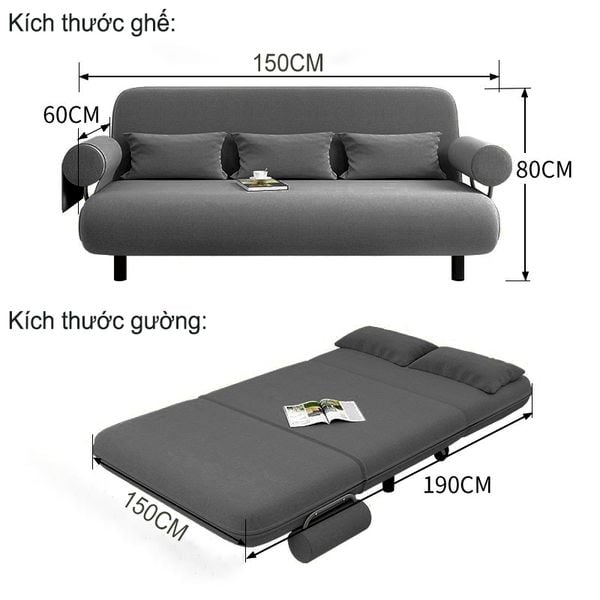 Ghế sofa giường nằm đa năng Kachi MK191 - Màu xám | Khóa cửa Beelock