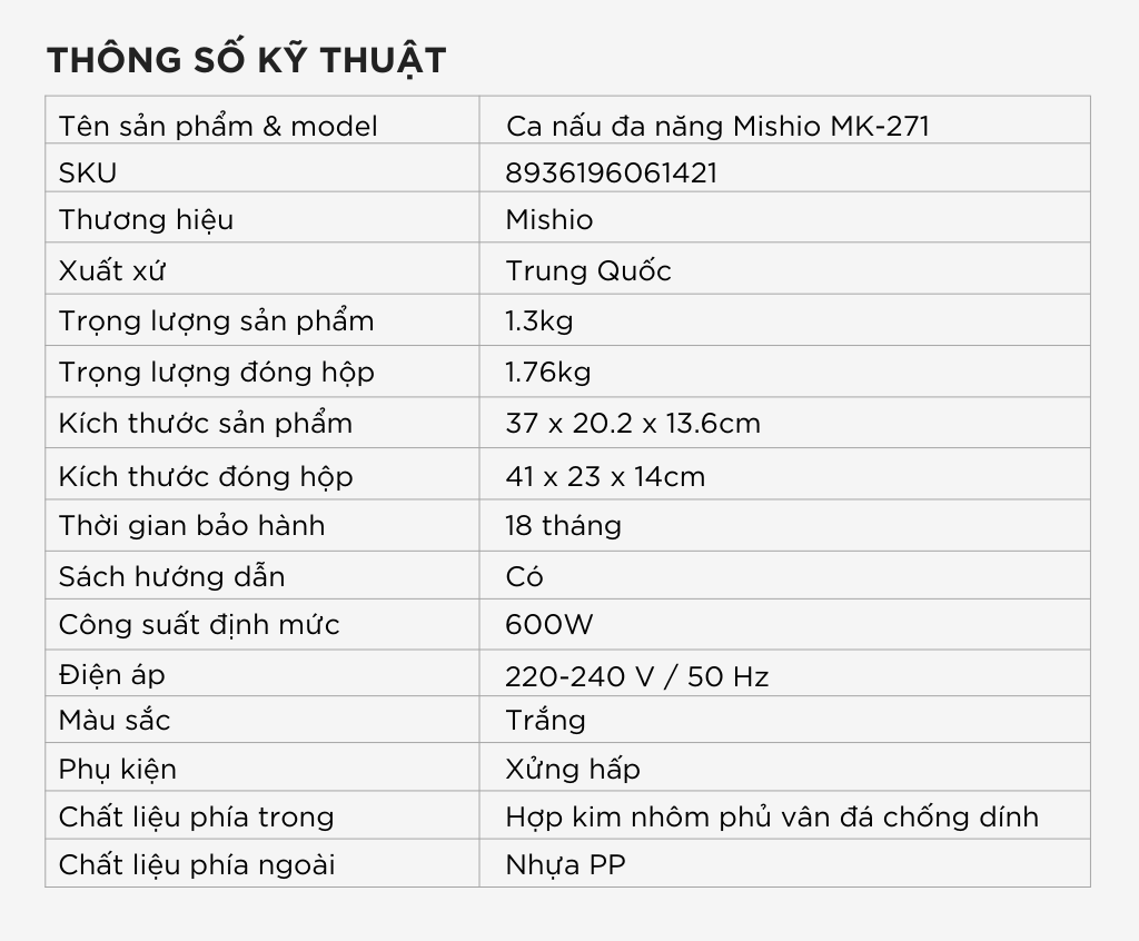 Nồi nấu điện đa năng Mishio MK271