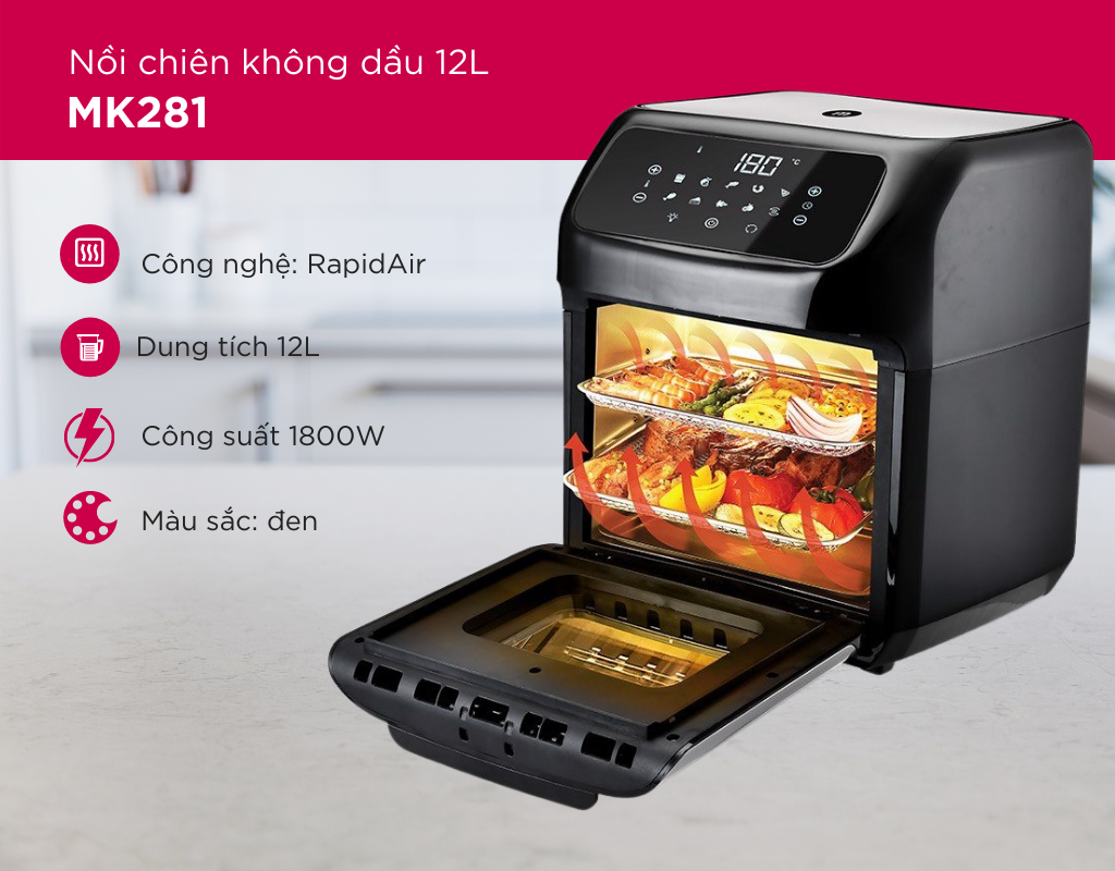 Nồi chiên không dầu điện tử 12L Mishio  MK281