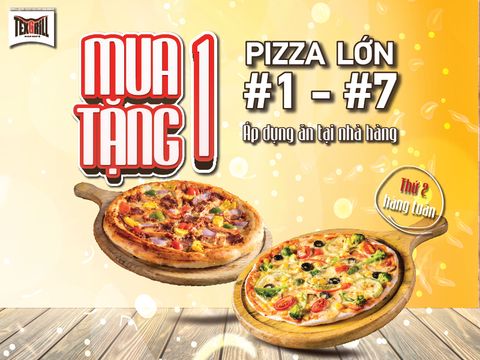 ƯU ĐÃI PIZZA MUA 1 TẶNG 1 ÁP DỤNG ĂN TẠI NHÀ HÀNG THỨ 2 HÀNG TUẦN (HẾT HẠN)