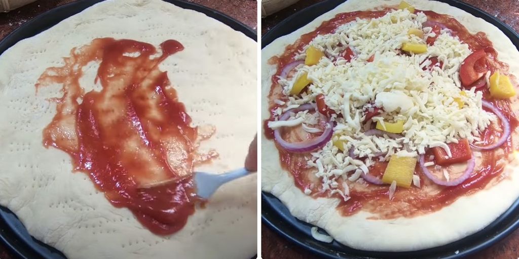 Put the pizza filling on the pizza base