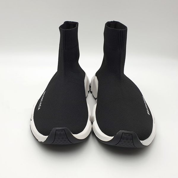 Balenciaga Black All Over Logo Speed Sneakers SSENSE