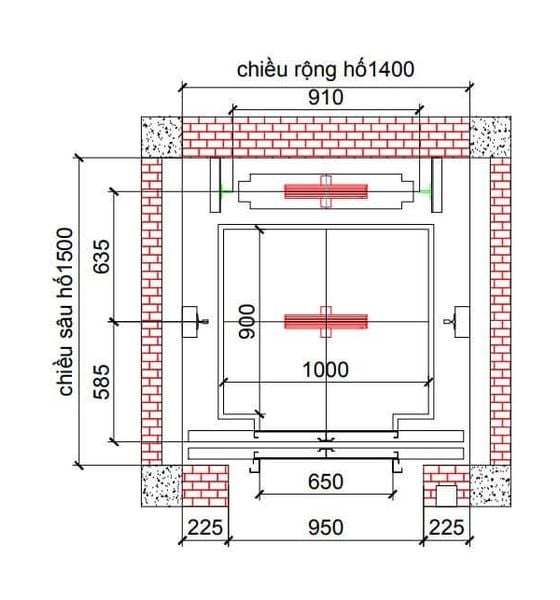 Bản vẽ kích thước thang máy 350kg dành cho gia đình