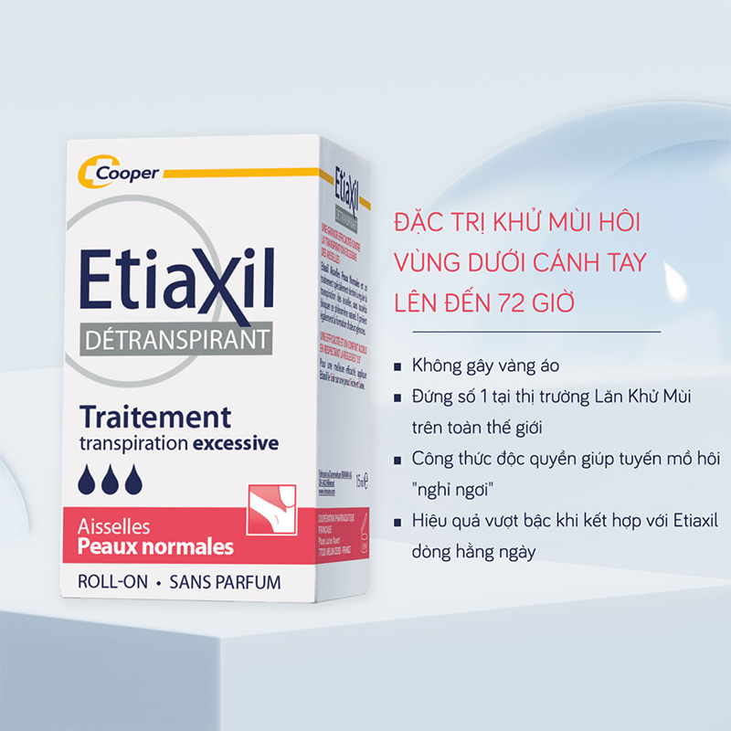 Lăn Khử Mùi EtiaXil Dành Cho Da Thường Detranspirant Traitement Roll-On Peaux Normales 15ml
