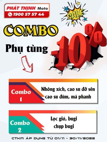 Ưu đãi 10% khi mua combo phụ tùng