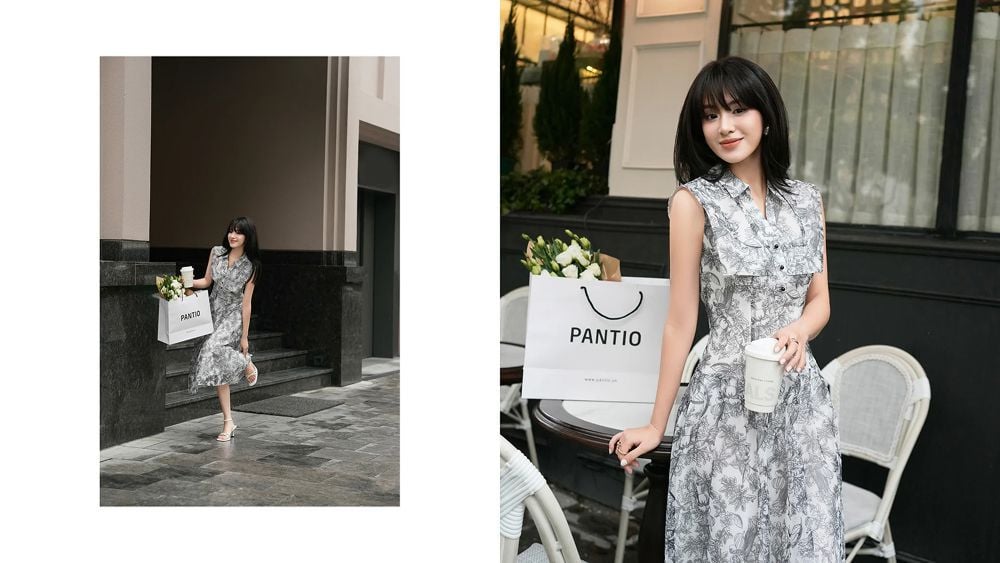 Đầm dài voan cổ vuông