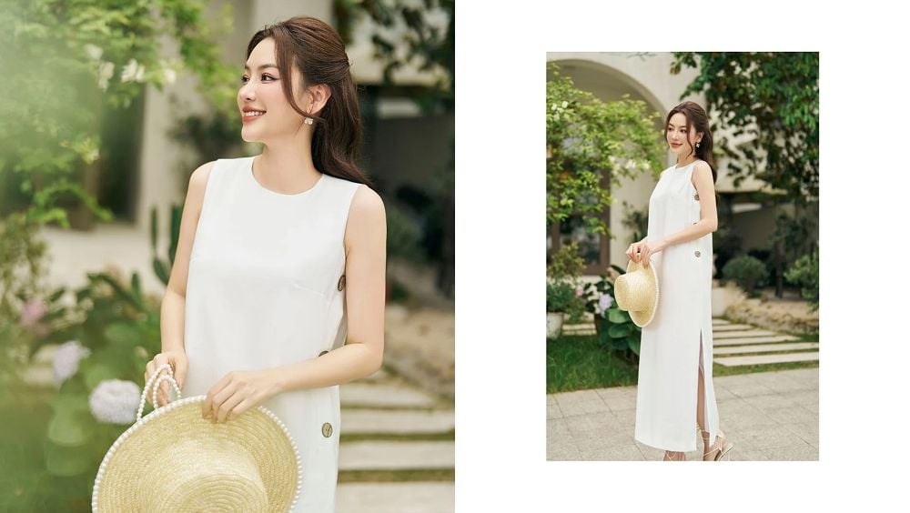 Đầm suông dài sát nách xẻ tà