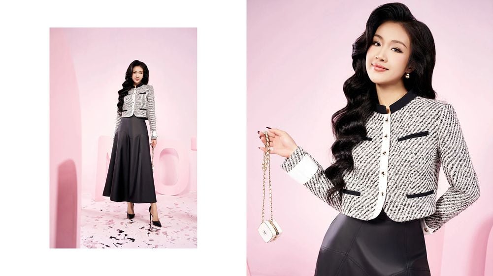 Trưởng thành và tinh tế - Áo dạ tweed kẻ sọc và chân váy chữ A dáng dài