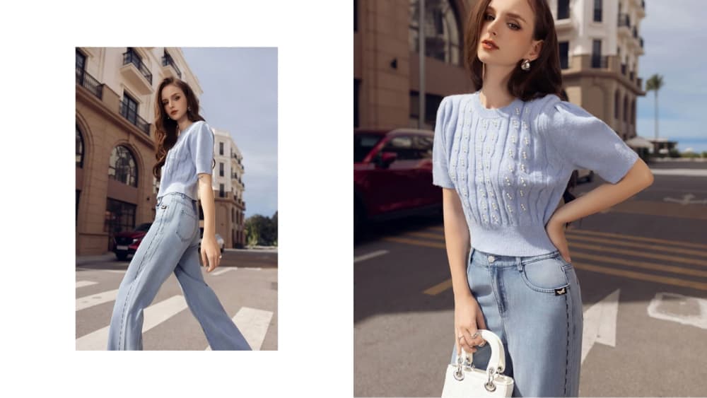 Đơn giản nhẹ nhàng cùng quần jeans xanh và áo len