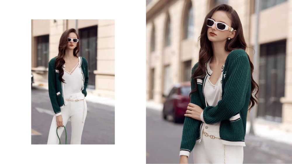 Áo len cardigan dáng rộng và quần jeans bó