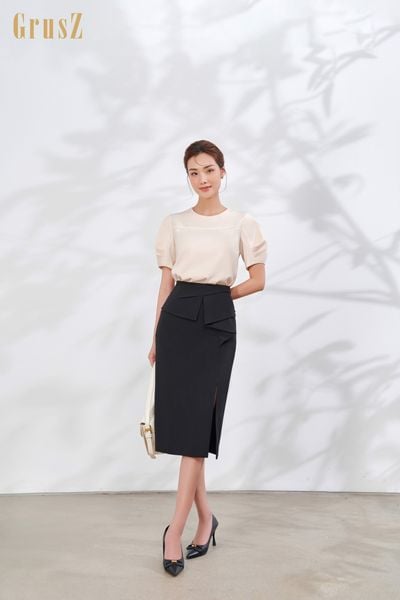 Chân váy bút chì phối thắt lưng hai túi CV05-22 | Thời trang công sở K&K  Fashion